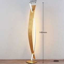 LED vloerlamp Marija, goudkleurig, dimbaar, 140 cm