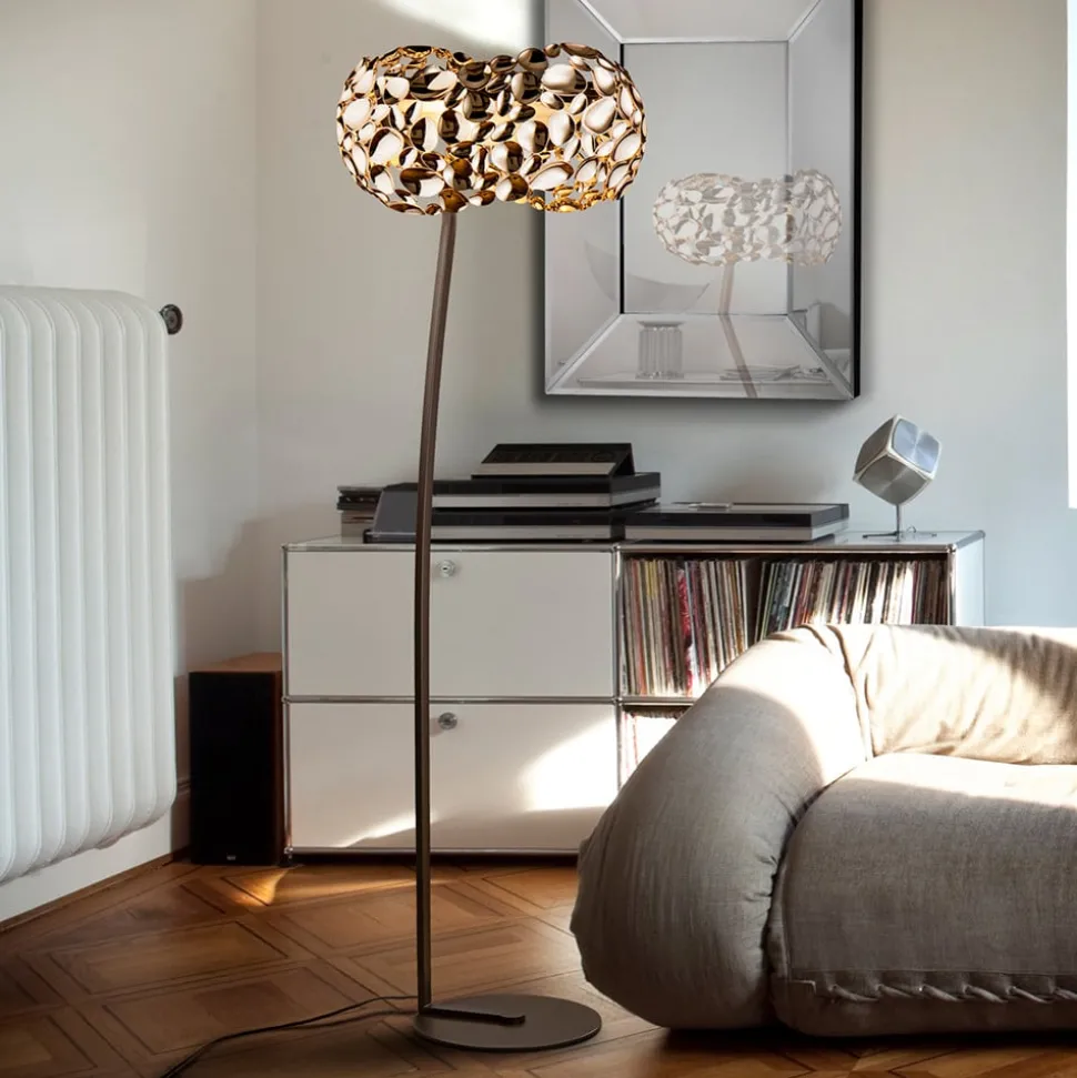 LED vloerlamp Narisa, roségoud/bruin