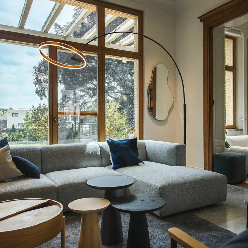 LED vloerlamp One Bow FL, zwart/messingkleurig, staal SLV