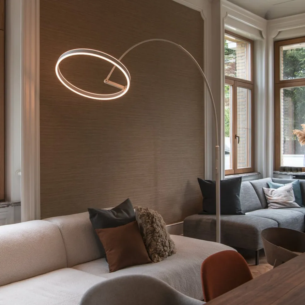 LED vloerlamp One Bow FL, wit, staal, hoogte 232 cm, CCT