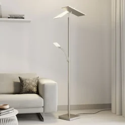 LED vloerlamp Parthena, nikkel, metaal, 180 cm