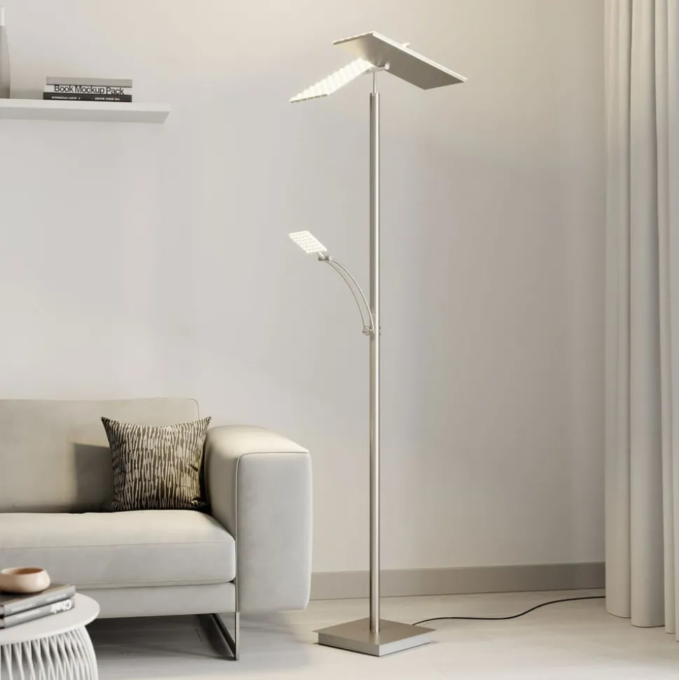 LED vloerlamp Parthena, nikkel, metaal, 180 cm