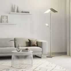 LED vloerlamp Parthena, nikkel, metaal, 180 cm