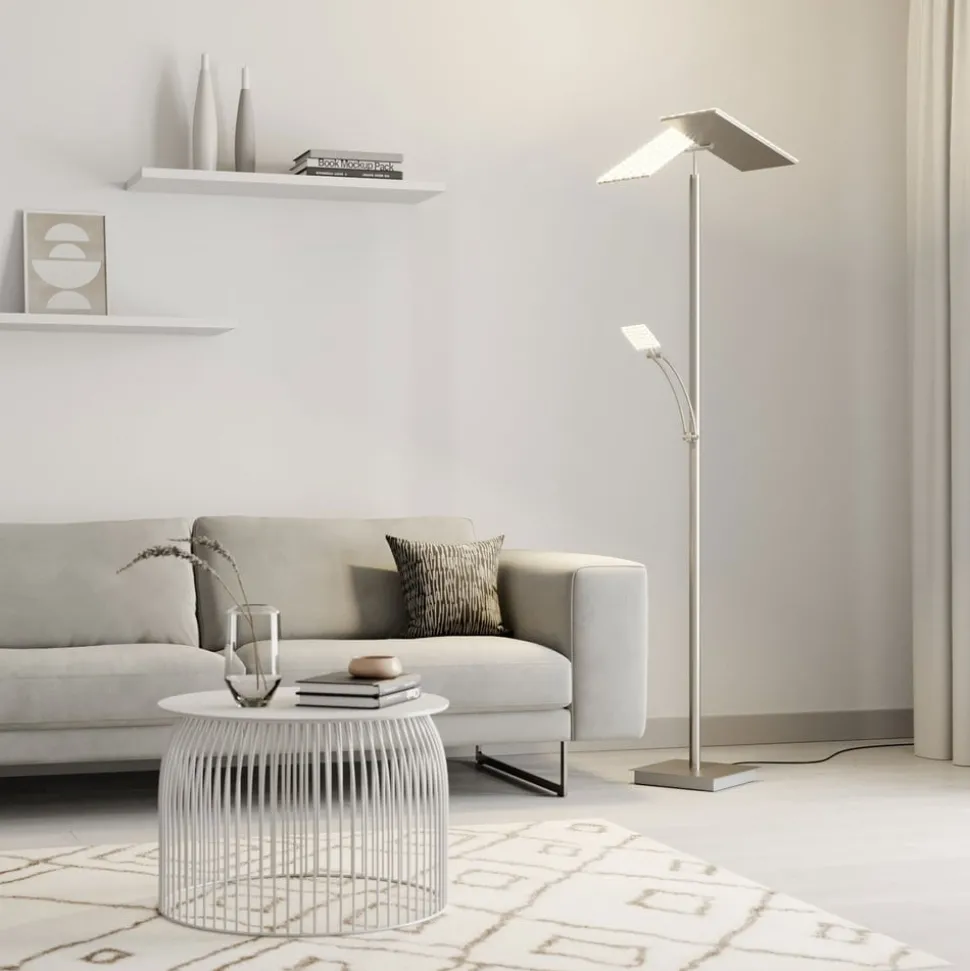 LED vloerlamp Parthena, nikkel, metaal, 180 cm