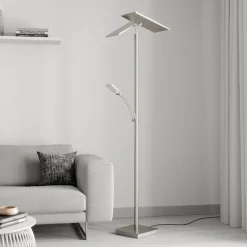 LED vloerlamp Parthena, nikkel, metaal, 180 cm