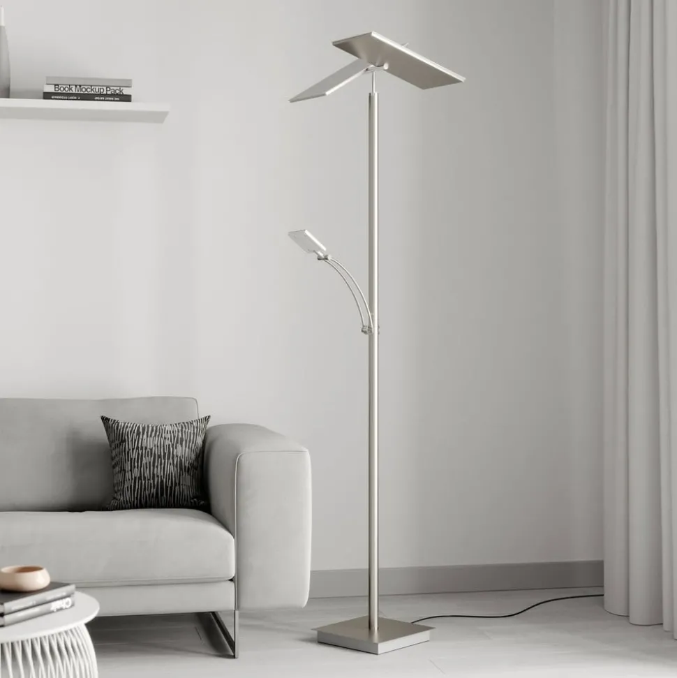 LED vloerlamp Parthena, nikkel, metaal, 180 cm