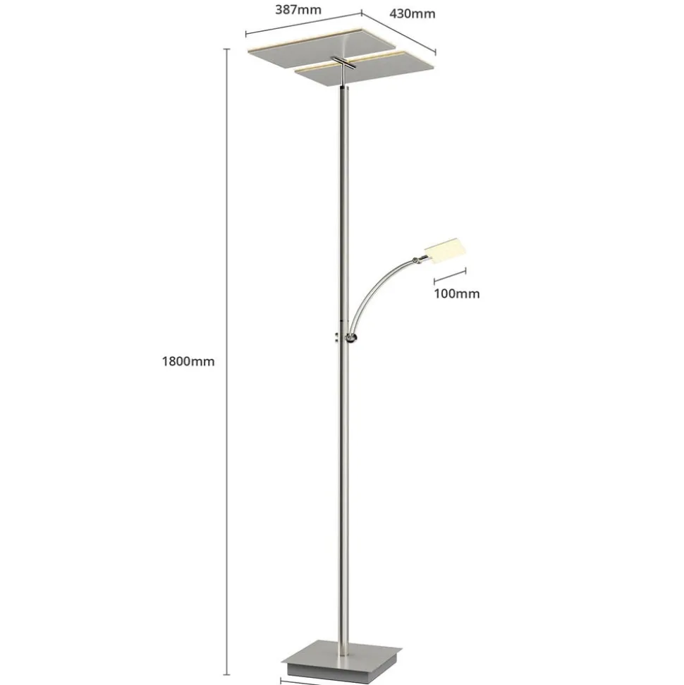 LED vloerlamp Parthena, nikkel, metaal, 180 cm
