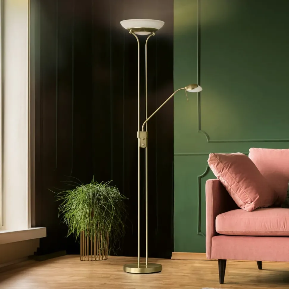 LED vloerlamp Pool, messingkleurig, hoogte 182 cm, 2-lamps.