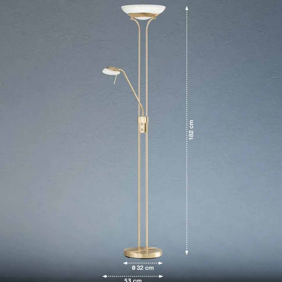 LED vloerlamp Pool, messingkleurig, hoogte 182 cm, 2-lamps.