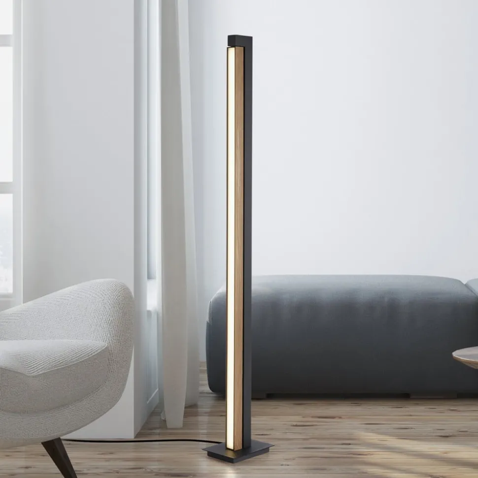 LED vloerlamp PURE Lines, zwart, hout, afstandsbediening, 140 cm