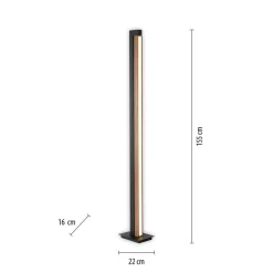 LED vloerlamp PURE Lines, zwart, hout, afstandsbediening, 140 cm