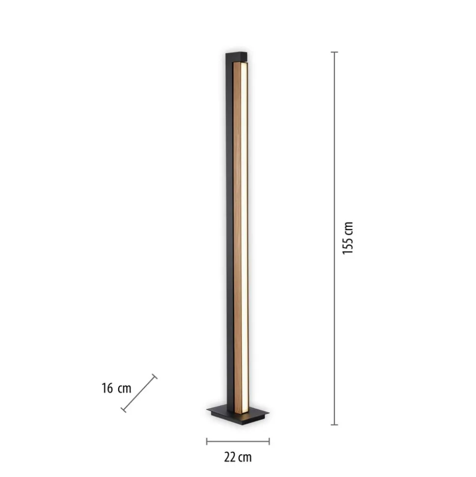 LED vloerlamp PURE Lines, zwart, hout, afstandsbediening, 140 cm