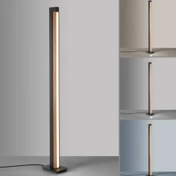 LED vloerlamp PURE Lines, zwart, hout, afstandsbediening, 140 cm