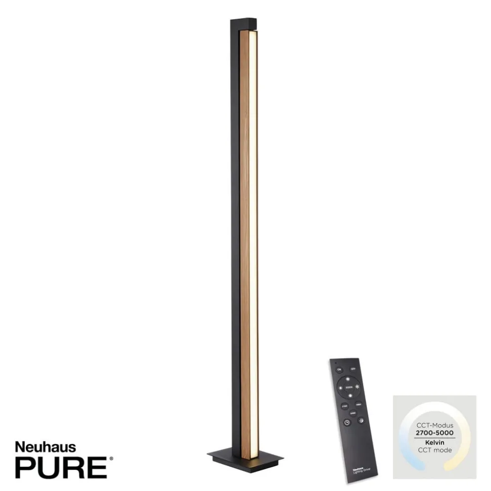 LED vloerlamp PURE Lines, zwart, hout, afstandsbediening, 140 cm