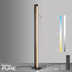 LED vloerlamp PURE Lines, zwart, hout, afstandsbediening, 140 cm