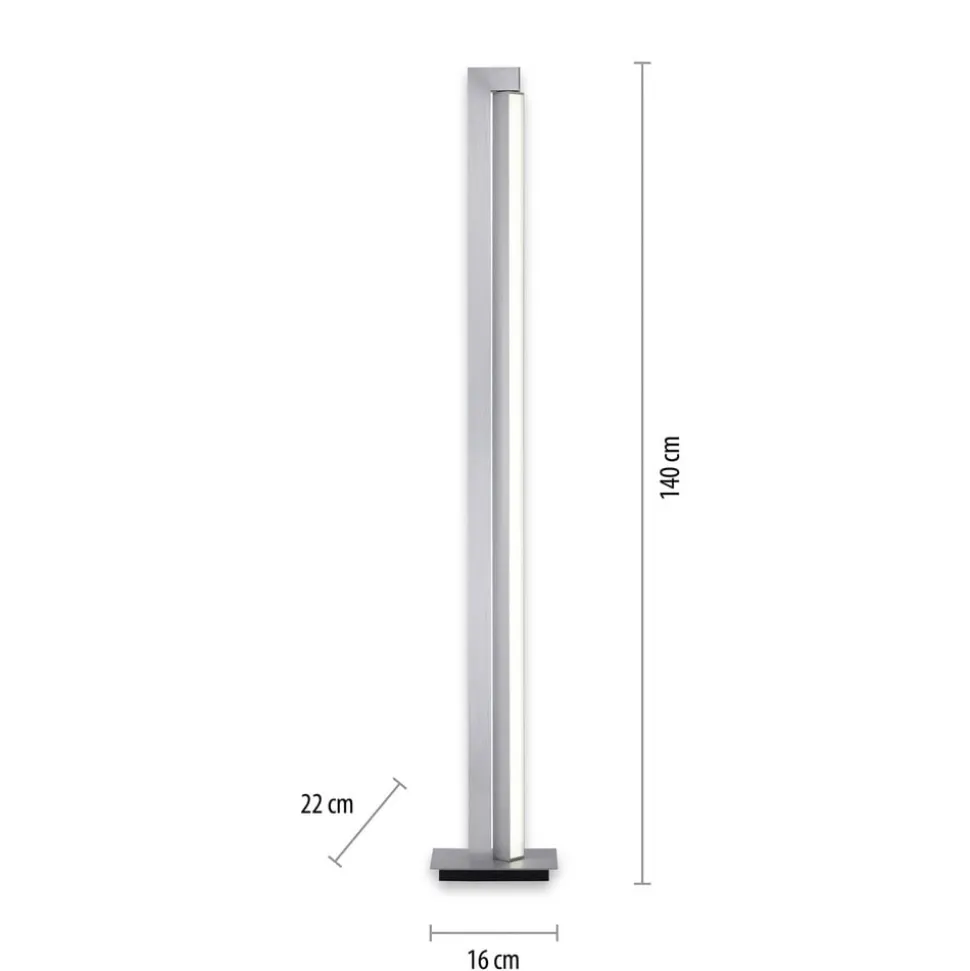 LED vloerlamp PURE Lines, zilver, afstandsbediening, 140 cm