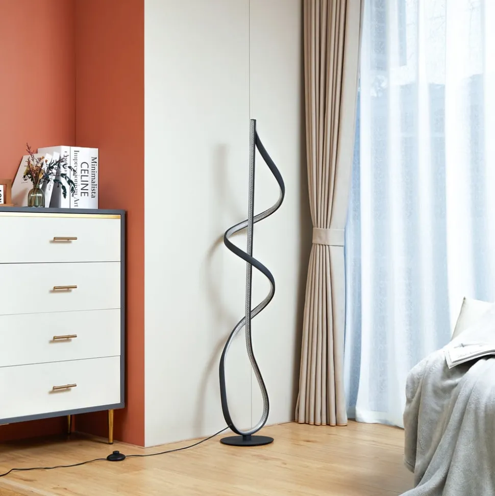 LED vloerlamp Rodado, zwart, 132 cm, aluminium