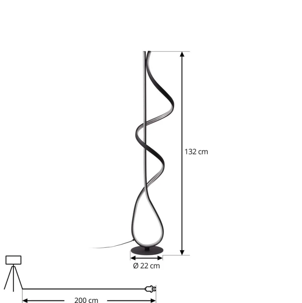 LED vloerlamp Rodado, zwart, 132 cm, aluminium