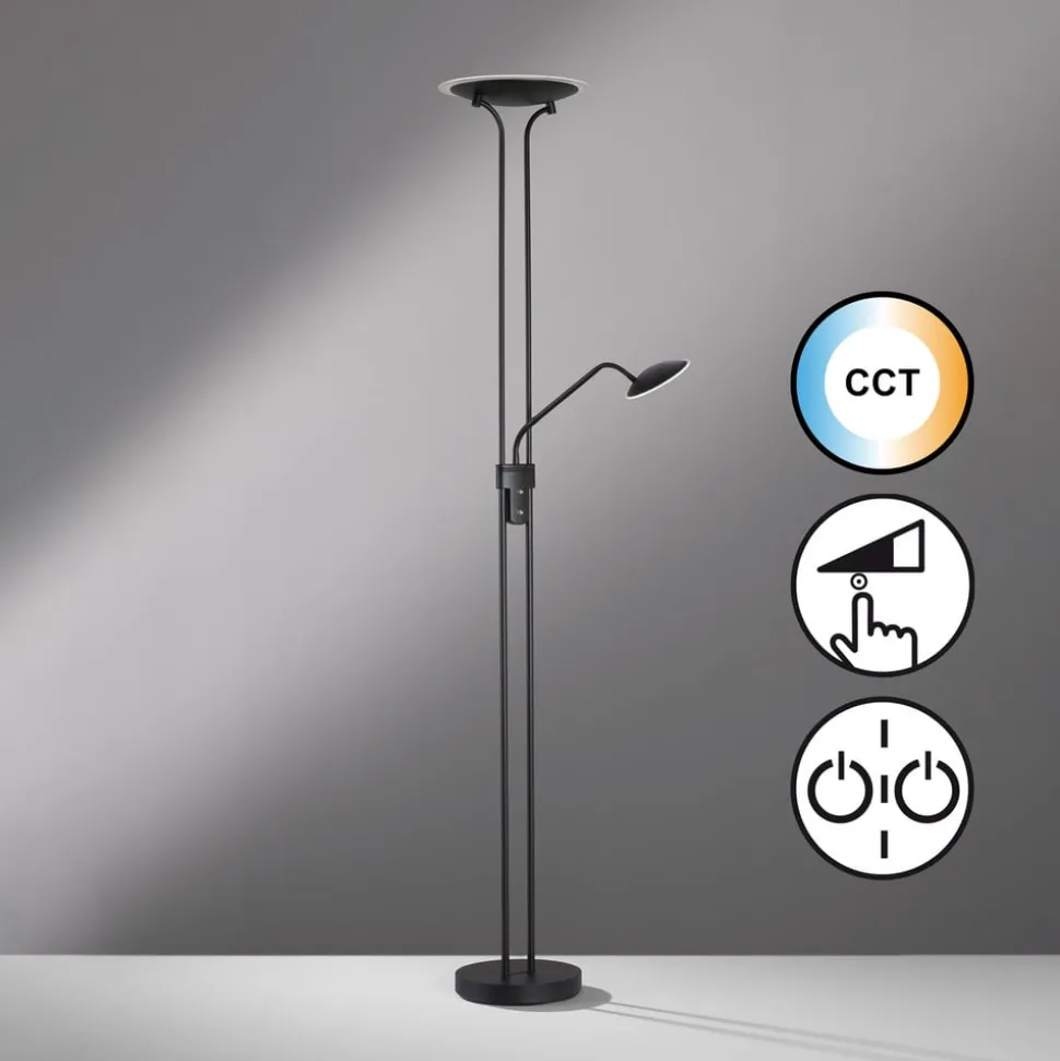 LED vloerlamp Tallri, zwart, 180 cm, 2-lamps, metaal, CCT