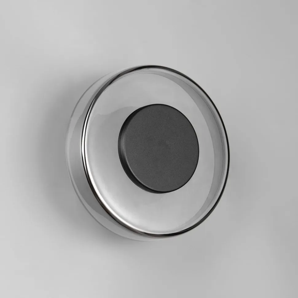 LED wandlamp Celeste, zwart/chroom, Ø 22 cm glas dimbaar