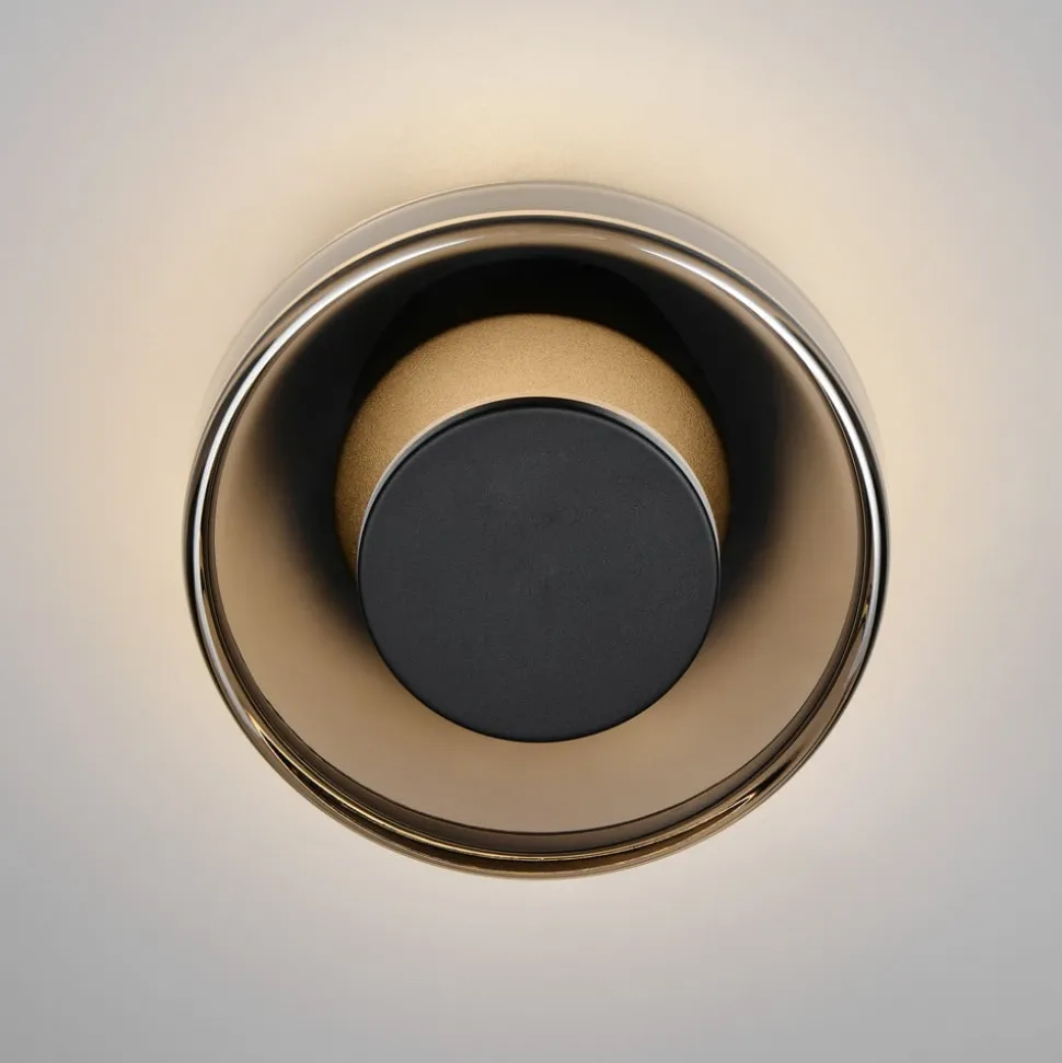 LED wandlamp Celeste, zwart/chroom, Ø 22 cm glas dimbaar