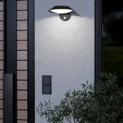 LED wandlamp Cerrisi, breedte 10,5 cm, zwart, sensor