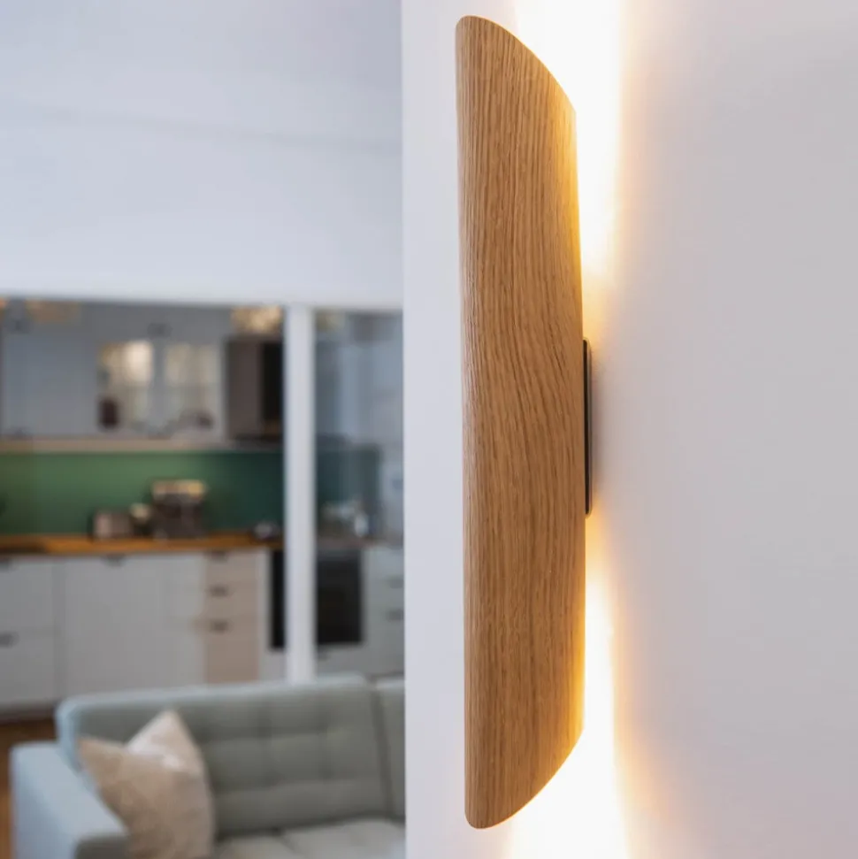 LED wandlamp Colombia, eiken natuur