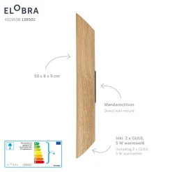 LED wandlamp Colombia, eiken natuur