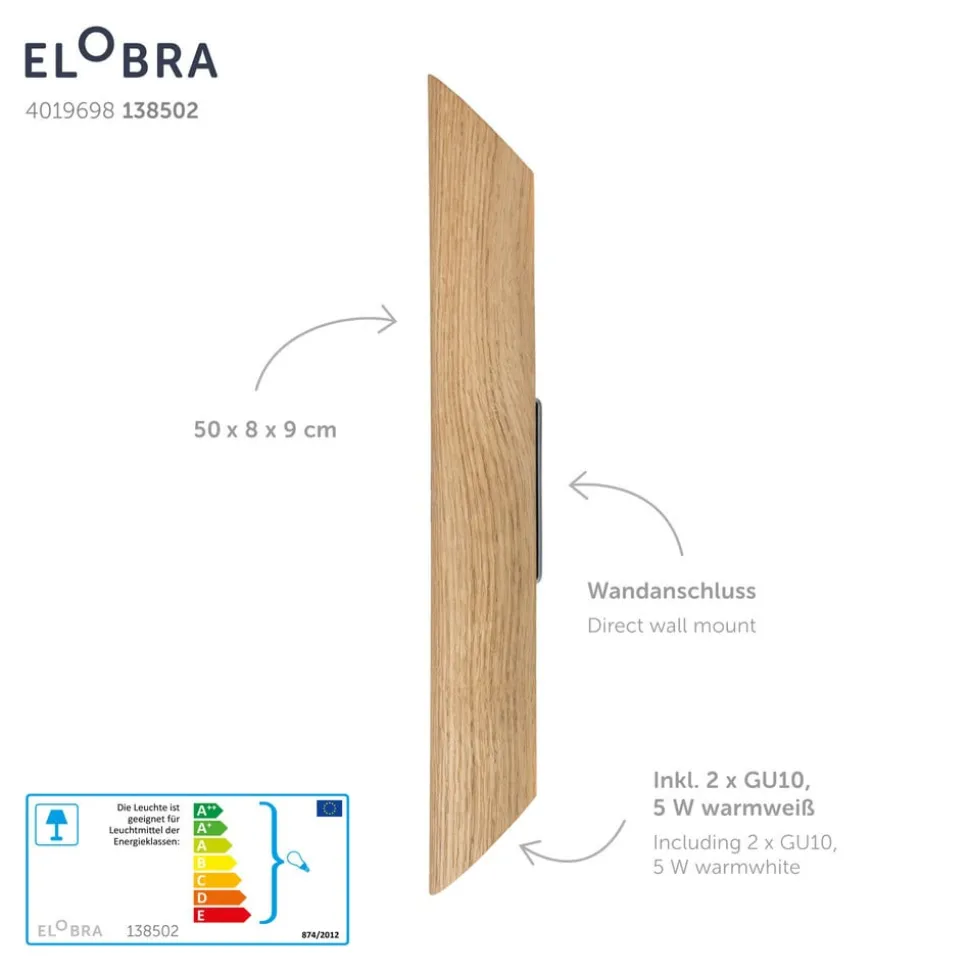 LED wandlamp Colombia, eiken natuur
