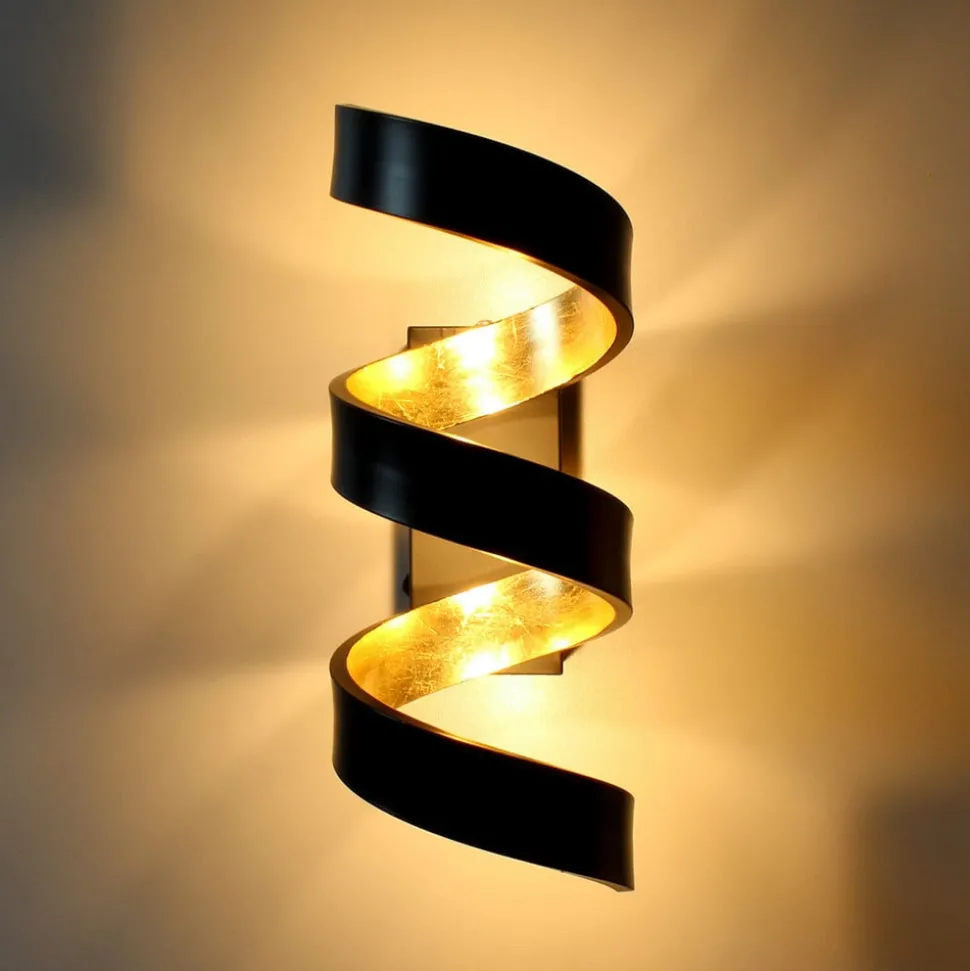 LED wandlamp Helix, zwart-goud, 26 cm