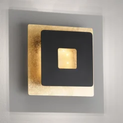LED wandlamp Hennes, 18x18cm, bladgoud/zwart