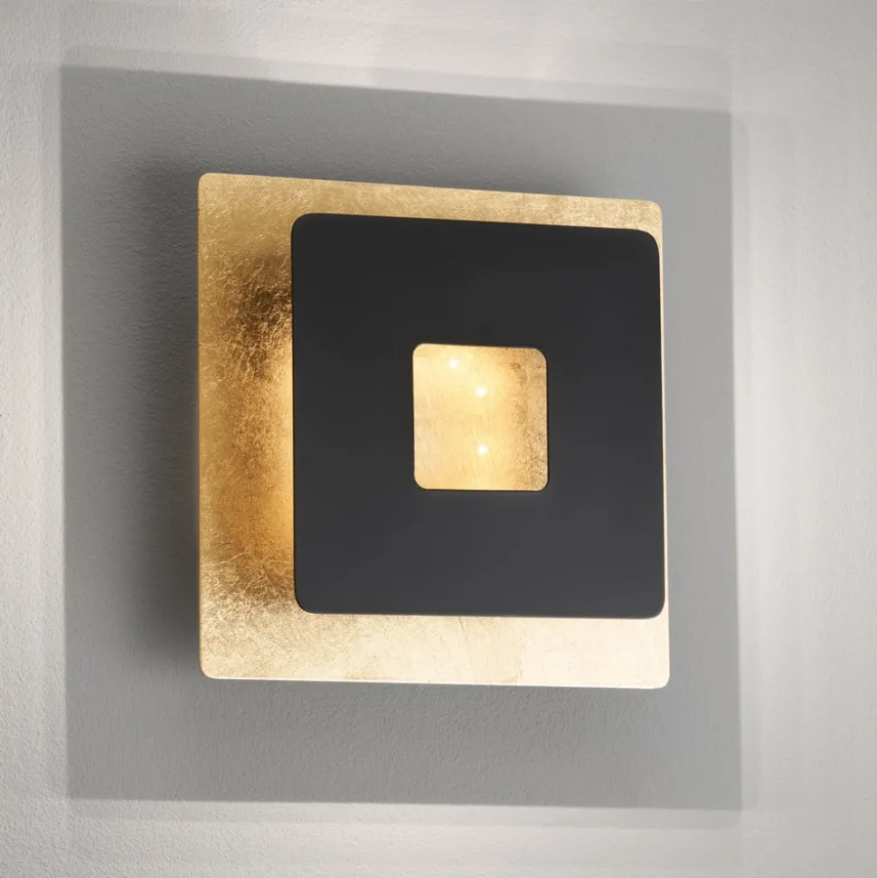 LED wandlamp Hennes, 18x18cm, bladgoud/zwart