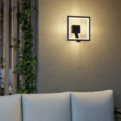 LED wandlamp Lucande Square, antraciet, metaal, IP65