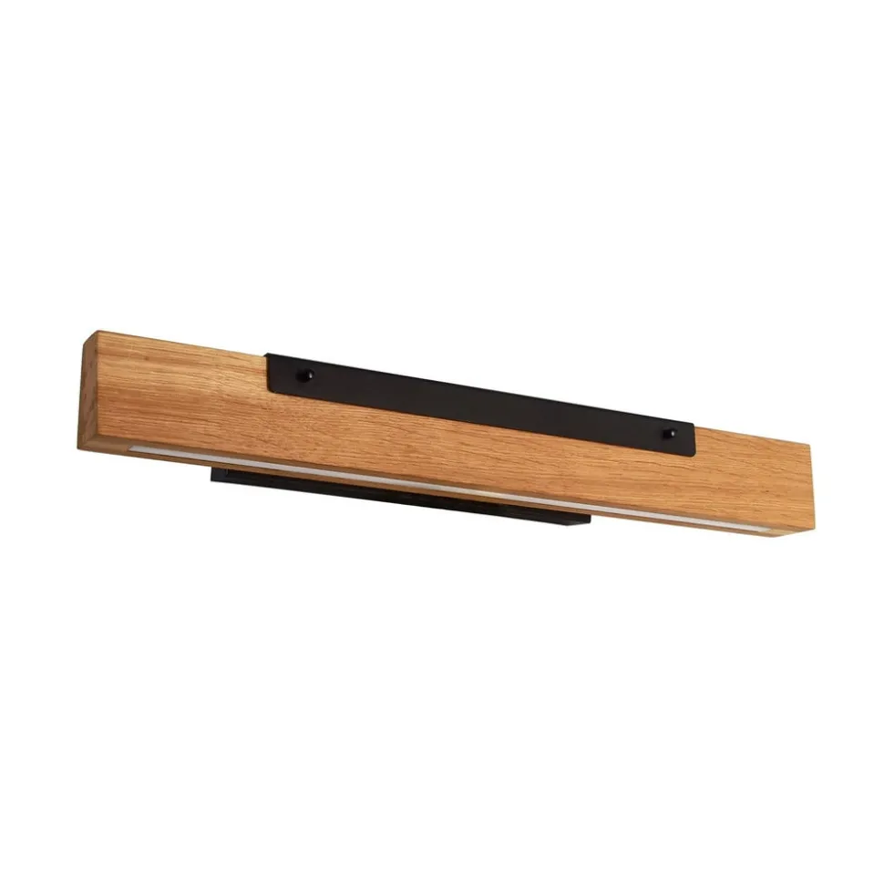 LED wandlamp Madera, onder stralend, eikenhout