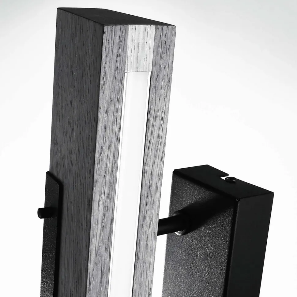 LED wandlamp Madera, onder stralend, eikenhout