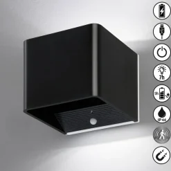 LED wandlamp Magnetics, zwart, USB, bewegingsmelder