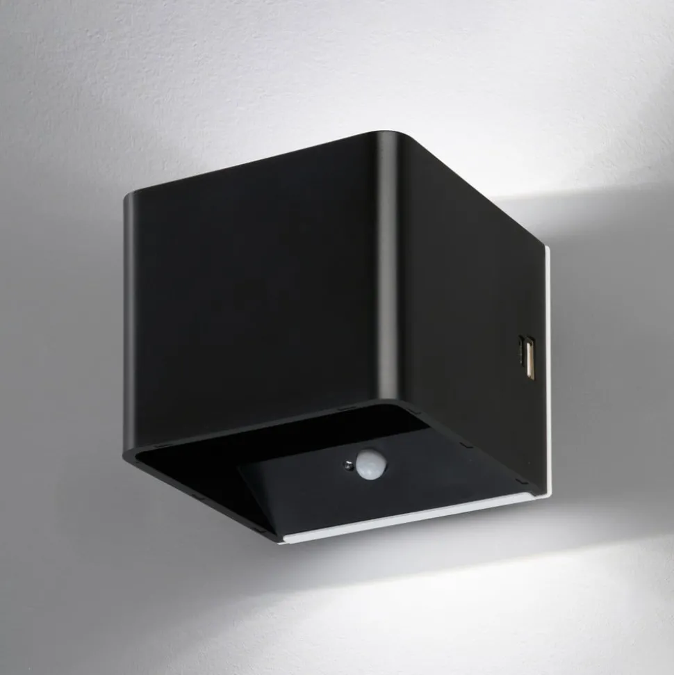 LED wandlamp Magnetics, zwart, USB, bewegingsmelder