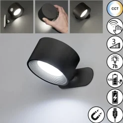LED wandlamp op accu Magnetics, zwart, CCT, met magneet