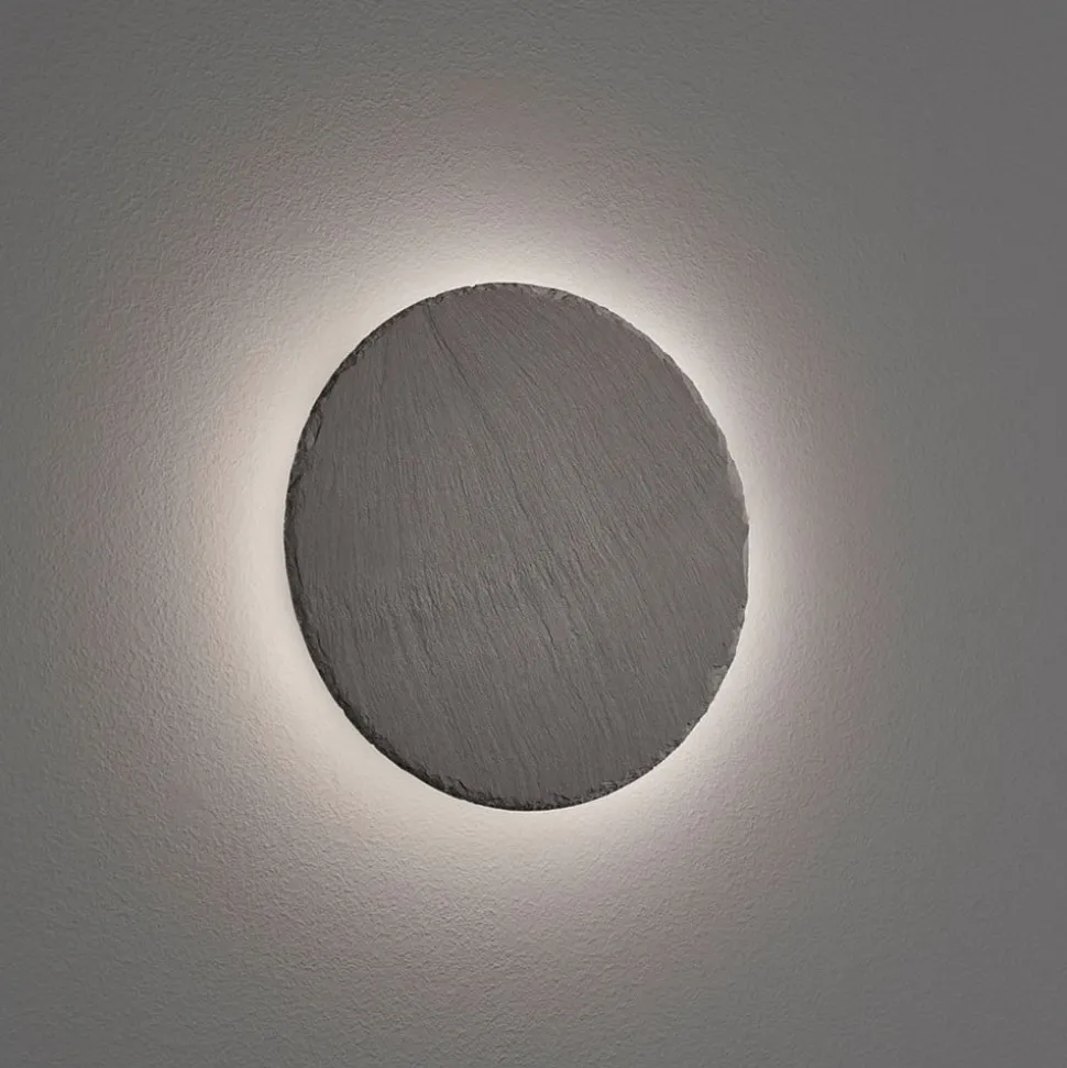 LED wandlamp Raven van leisteen, rond