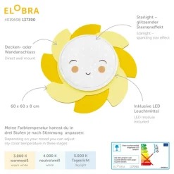 LED wandlamp Sun Starlight Smile, geel