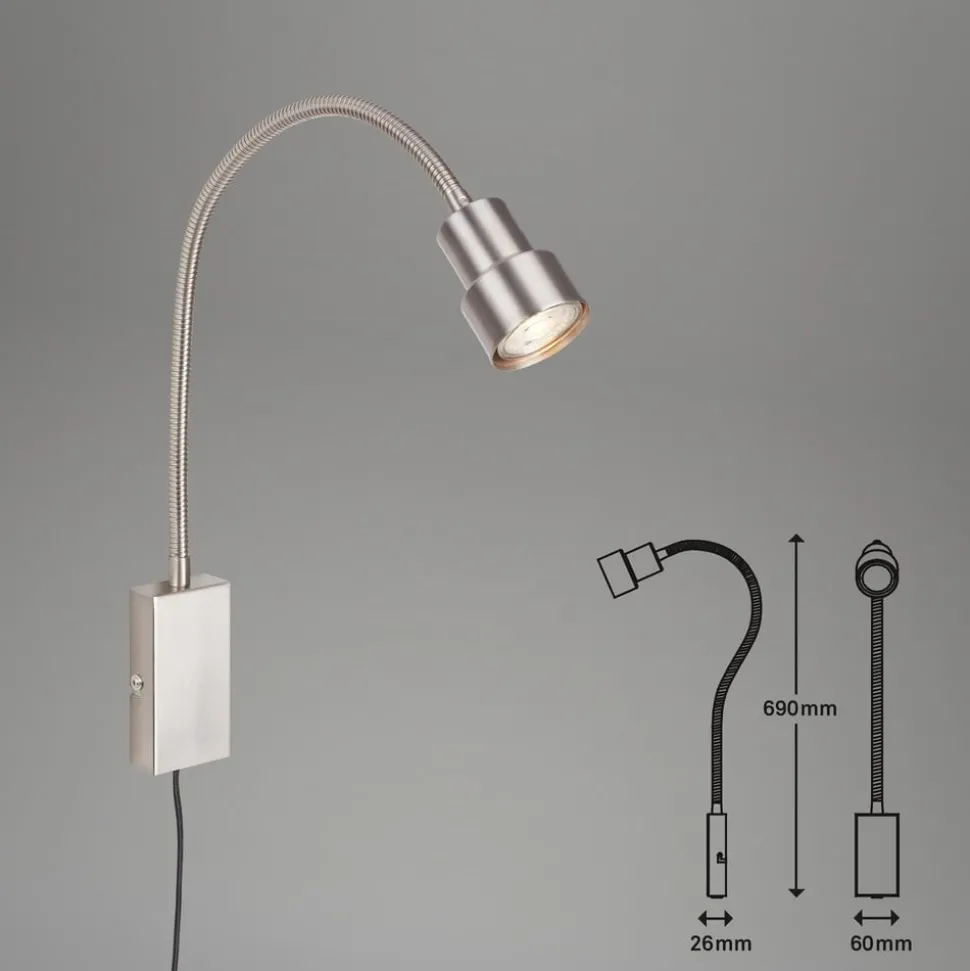 LED wandlamp Tusi met flexibele arm, nikkel