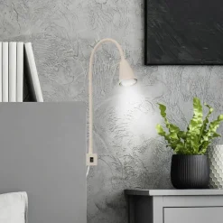 LED wandlamp Tuso, beige, montage op bed, metaal, flexibele arm