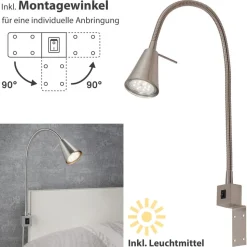 LED wandlamp Tuso, nikkel, bedmontage, metaal