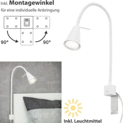 LED wandlamp Tuso, wit, montage op bed, metaal