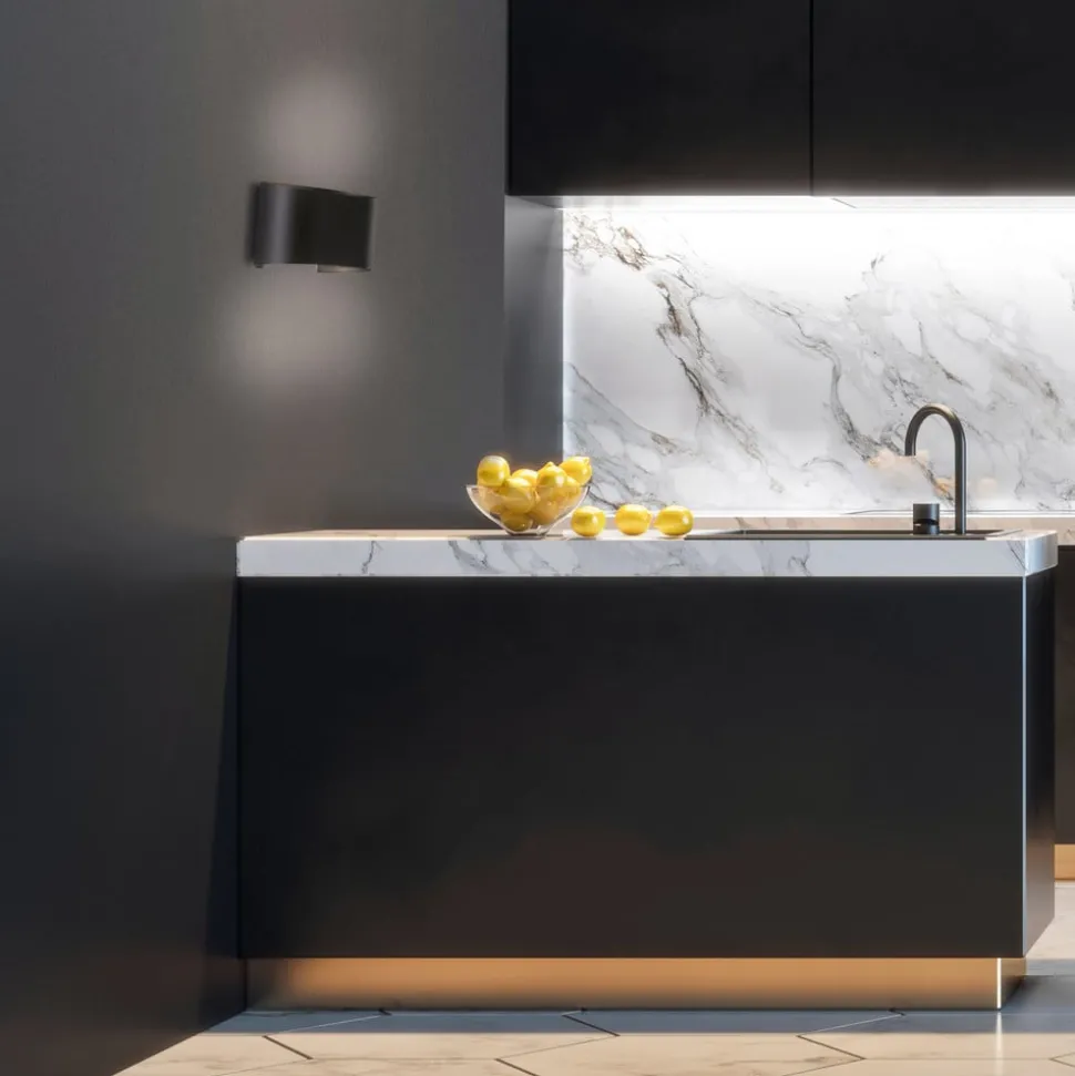 LED wandlamp Wall, 2-lamps, rond, zwart