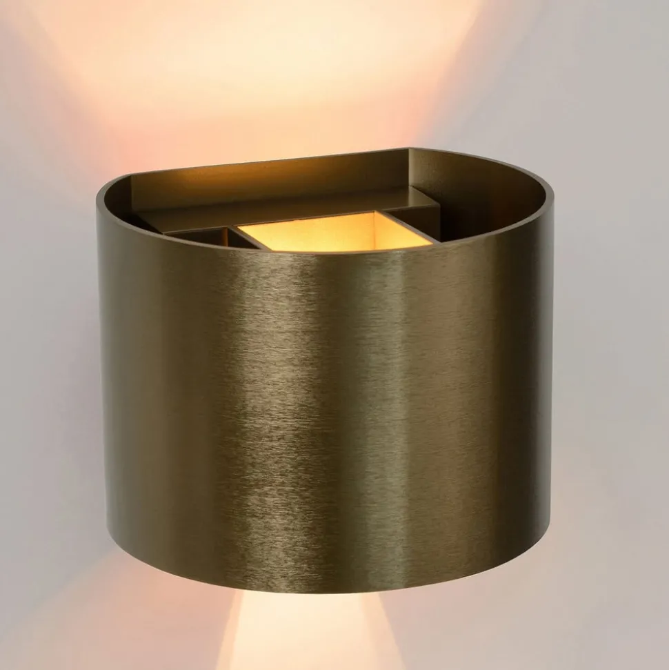 LED wandlamp Xio, rond, antiek messing