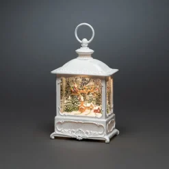 LED waterlantaarn kerstman vliegt over dorp