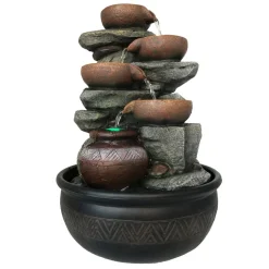 LED-binnenfontein Fontana, grijs/bruin, Potten