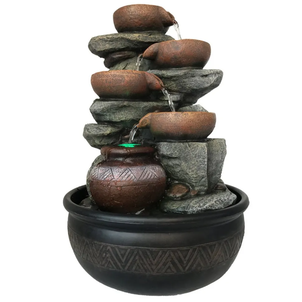 LED-binnenfontein Fontana, grijs/bruin, Potten