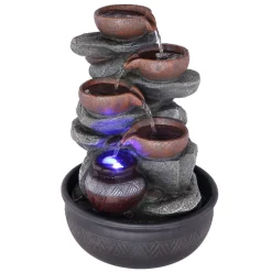 LED-binnenfontein Fontana, grijs/bruin, Potten